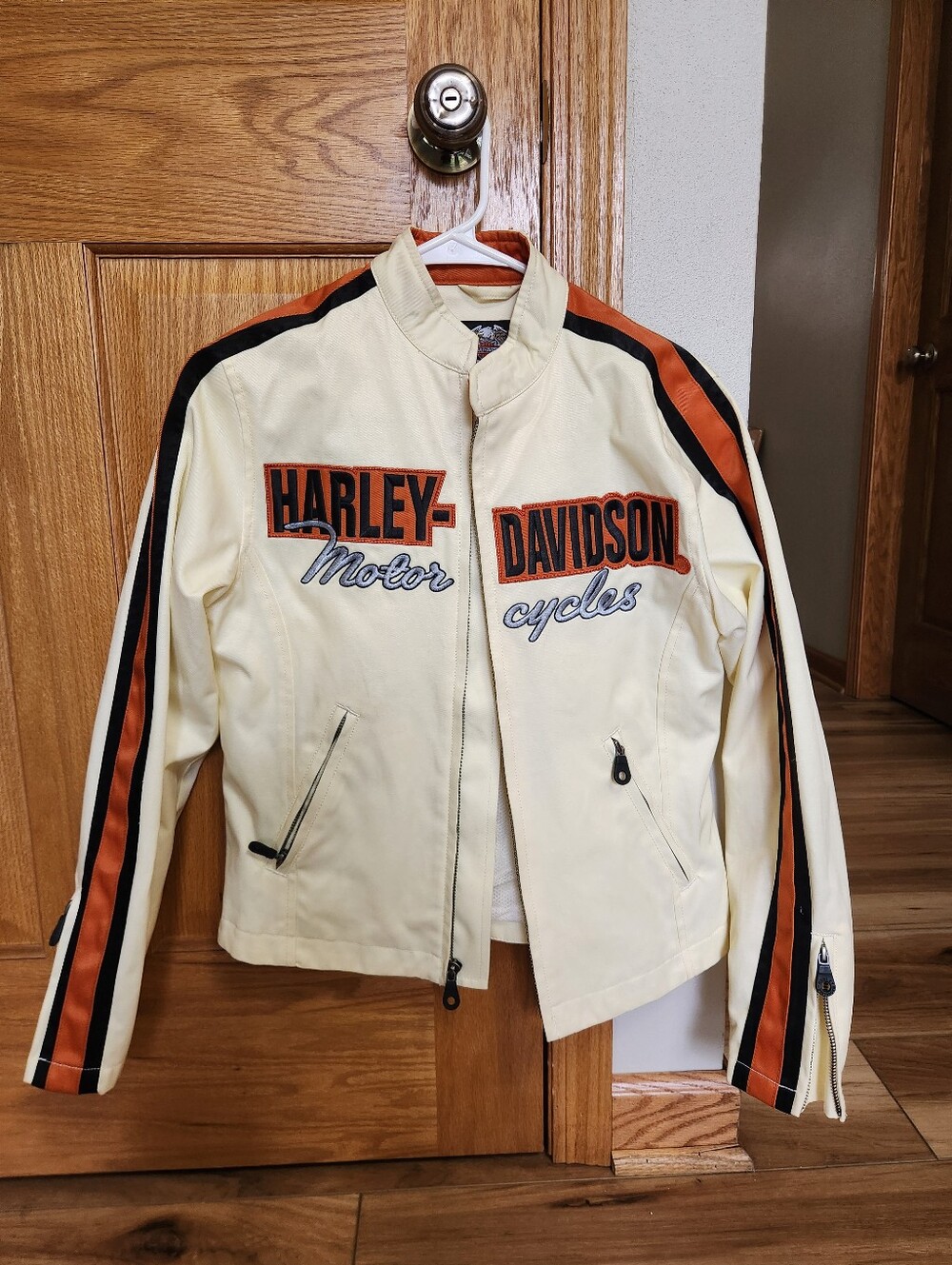 Harley-Davidson Cream Jacket with Orange & Black Racing Stripes